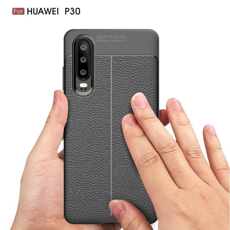 Etui Huawei P30 Czerwony Czarny Efekt Skóry Z Podwójną Linią Liczi