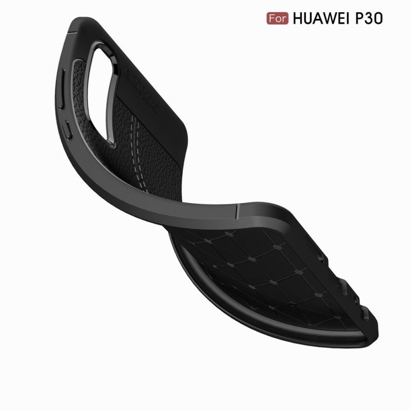 Etui Huawei P30 Czerwony Czarny Efekt Skóry Z Podwójną Linią Liczi