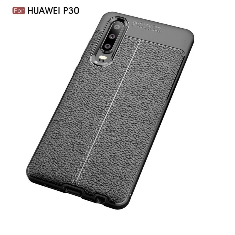 Etui Huawei P30 Czerwony Czarny Efekt Skóry Z Podwójną Linią Liczi