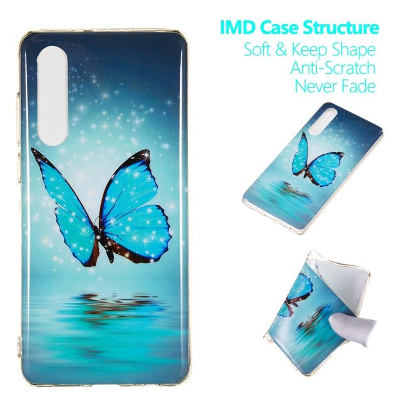 Etui Huawei P30 Fluorescencyjny Niebieski Motyl