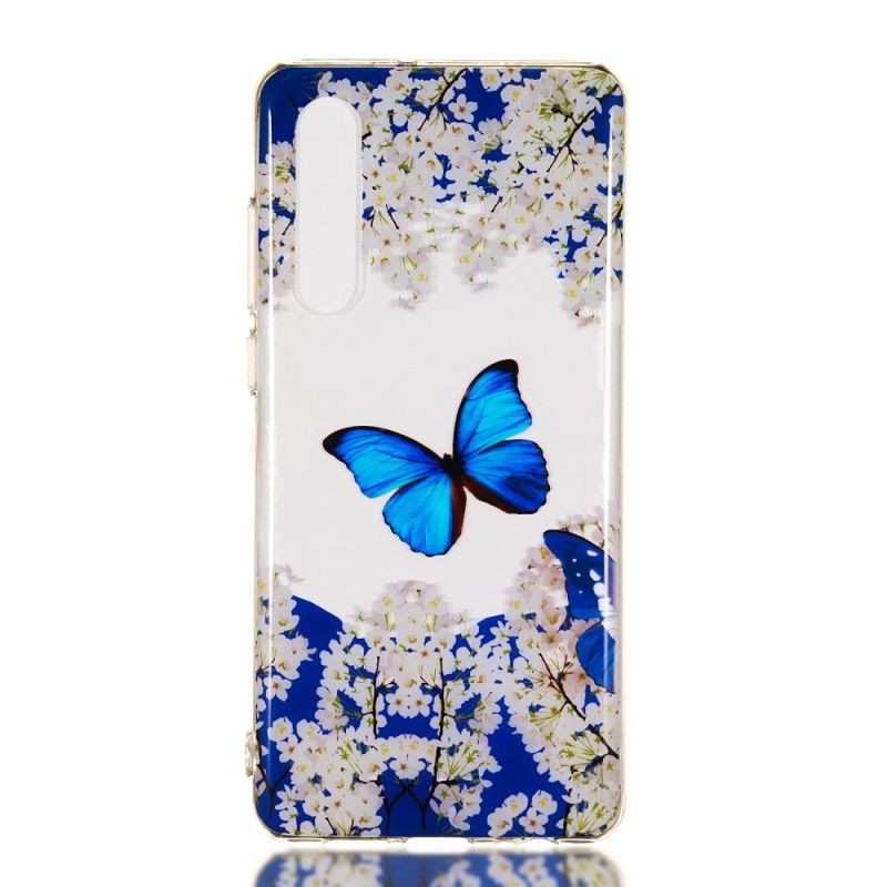 Etui Huawei P30 Niebieski Motyl I Zimowe Kwiaty Etui Ochronne