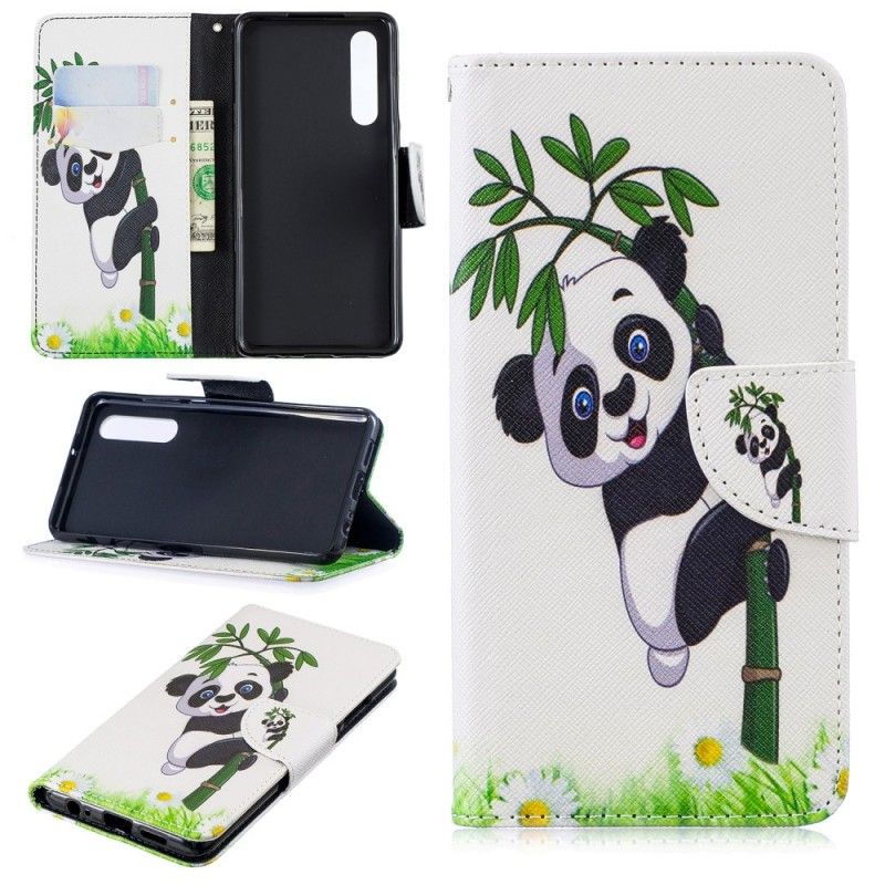 Skórzany Futerał Huawei P30 Etui na Telefon Panda Na Bambusie