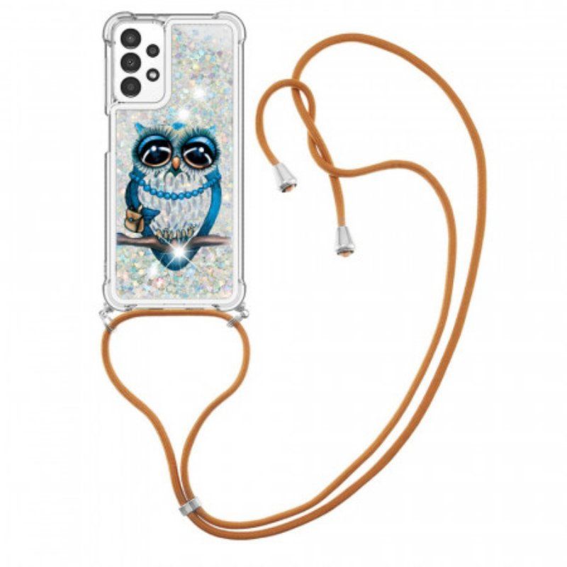 Etui do Samsung Galaxy A13 ze Sznurkiem Cekinowy Sznurek Miss Owl