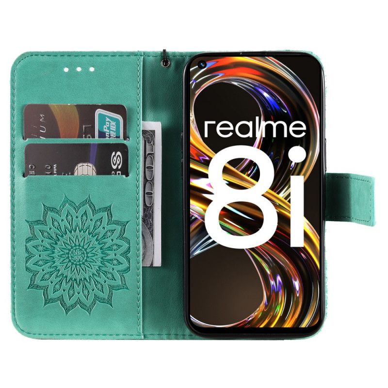 Skórzany Futerał Realme 8i Etui Na Telefon Słonecznik