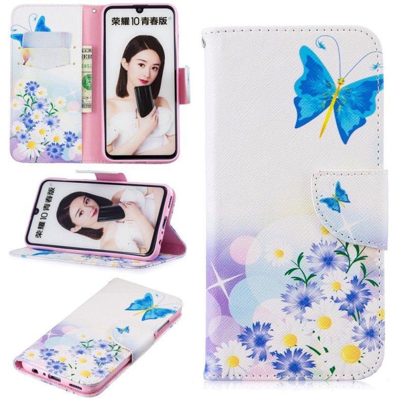 Etui Folio Huawei P Smart 2019 Jasnoniebieski Malowane Motyle I Kwiaty Etui Ochronne