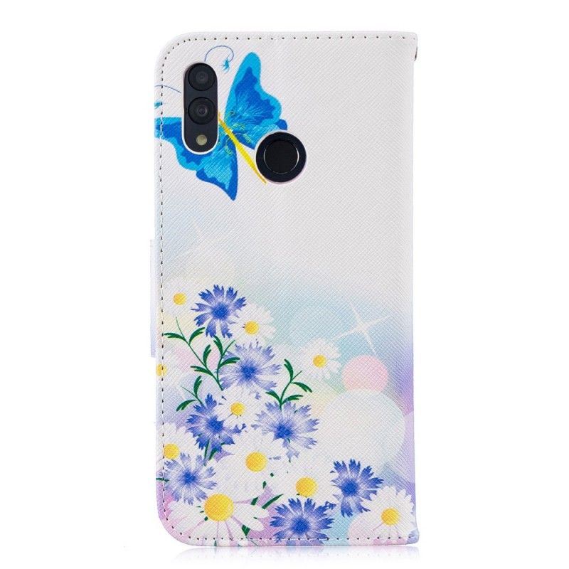 Etui Folio Huawei P Smart 2019 Jasnoniebieski Malowane Motyle I Kwiaty Etui Ochronne