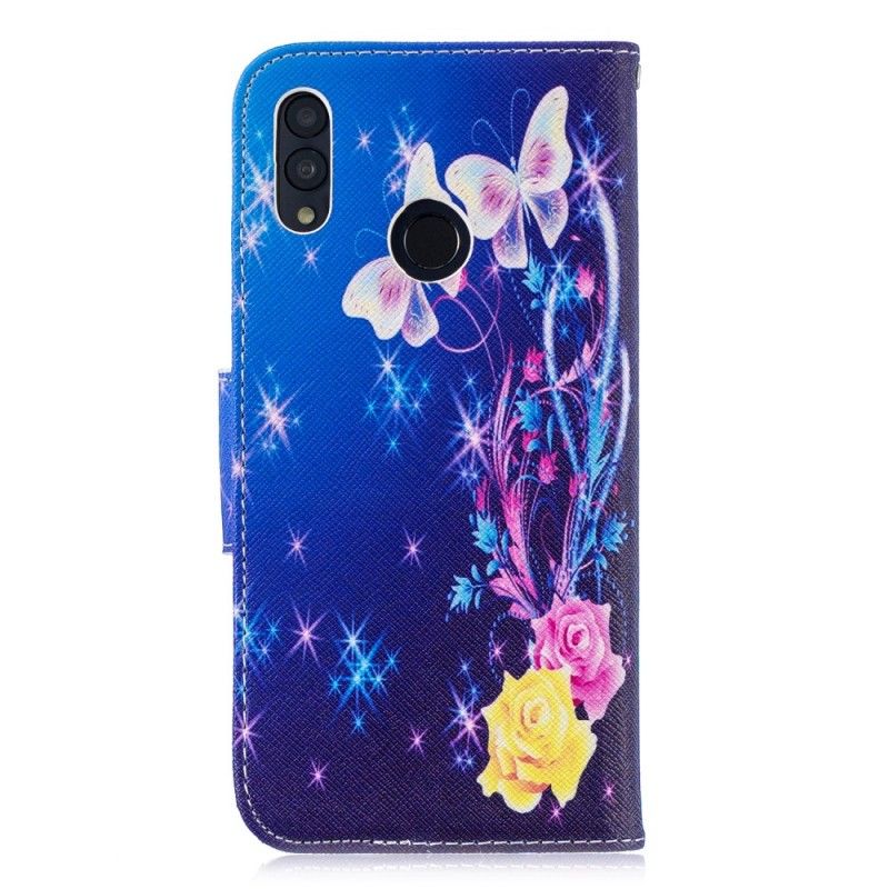 Pokrowce Huawei P Smart 2019 Jasnoniebieski Różowy Motyle W Nocy