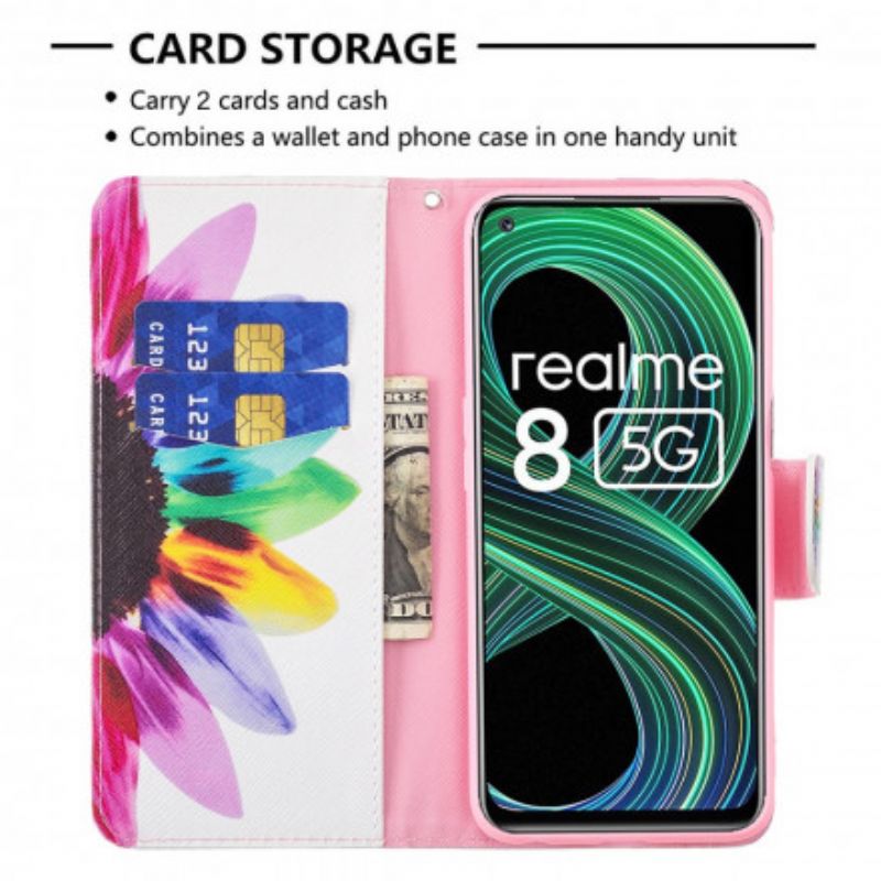 Etui Folio Realme 8 5g Kwiat Akwarela Etui Ochronne