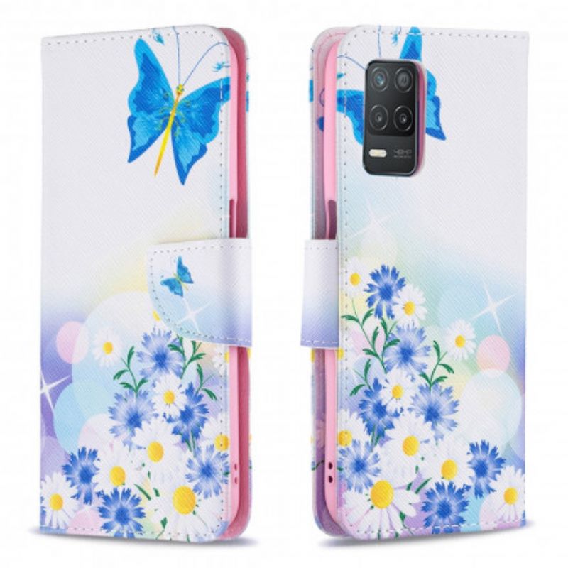 Etui Folio Realme 8 5g Malowane Motyle I Kwiaty Etui Ochronne