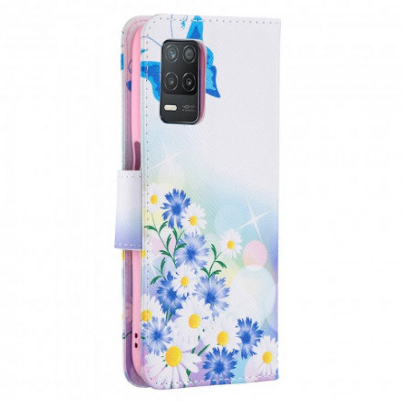 Etui Folio Realme 8 5g Malowane Motyle I Kwiaty Etui Ochronne