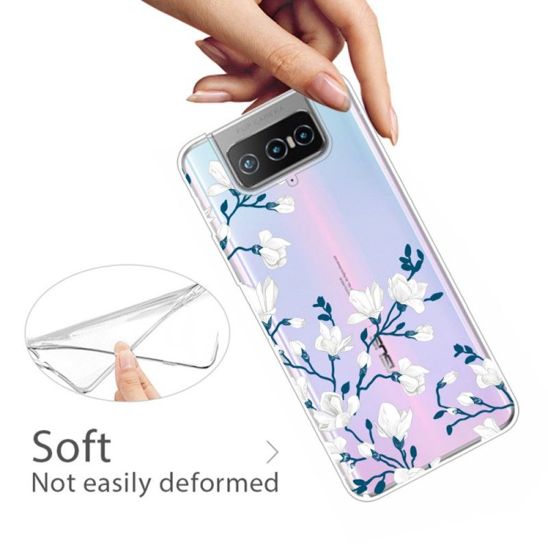 Etui Asus Zenfone 7 / 7 Pro Białe Kwiaty