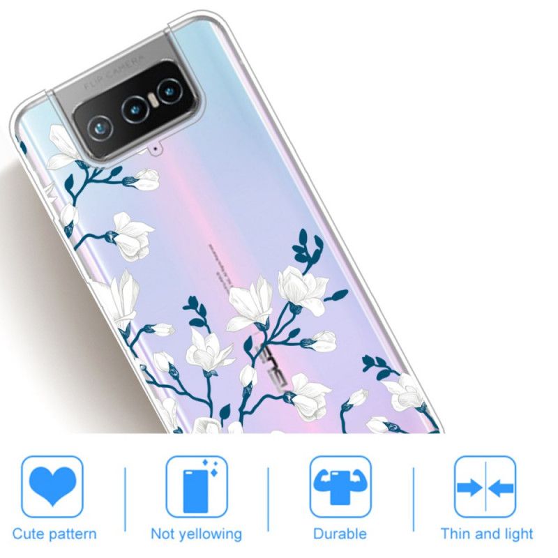 Etui Asus Zenfone 7 / 7 Pro Białe Kwiaty