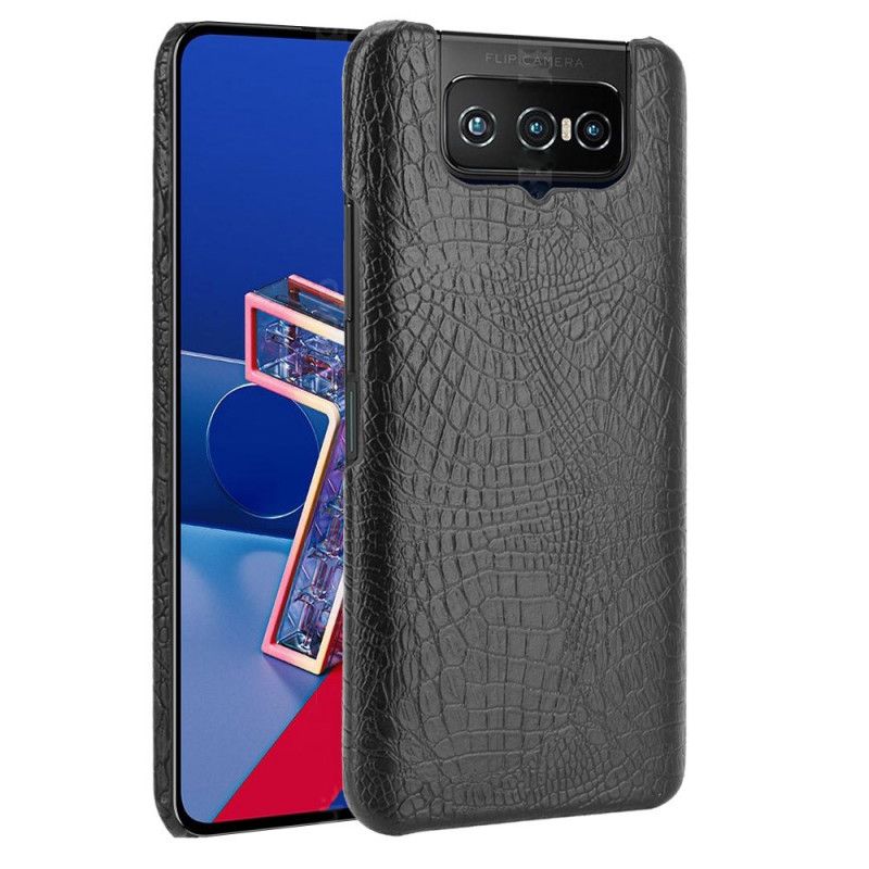 Etui Asus Zenfone 7 / 7 Pro Biały Czarny Efekt Skóry Krokodyla