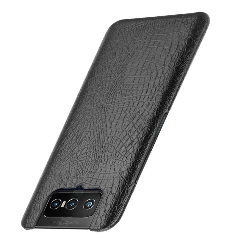 Etui Asus Zenfone 7 / 7 Pro Biały Czarny Efekt Skóry Krokodyla