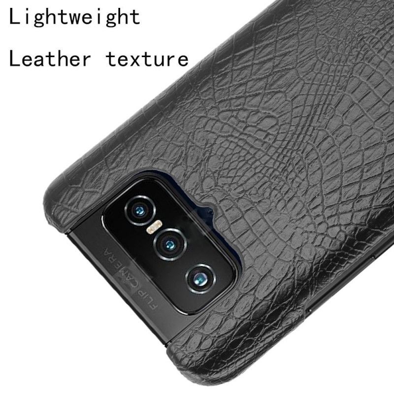 Etui Asus Zenfone 7 / 7 Pro Biały Czarny Efekt Skóry Krokodyla