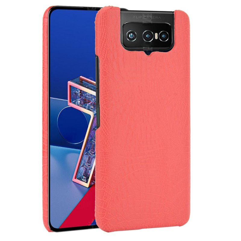 Etui Asus Zenfone 7 / 7 Pro Biały Czarny Efekt Skóry Krokodyla