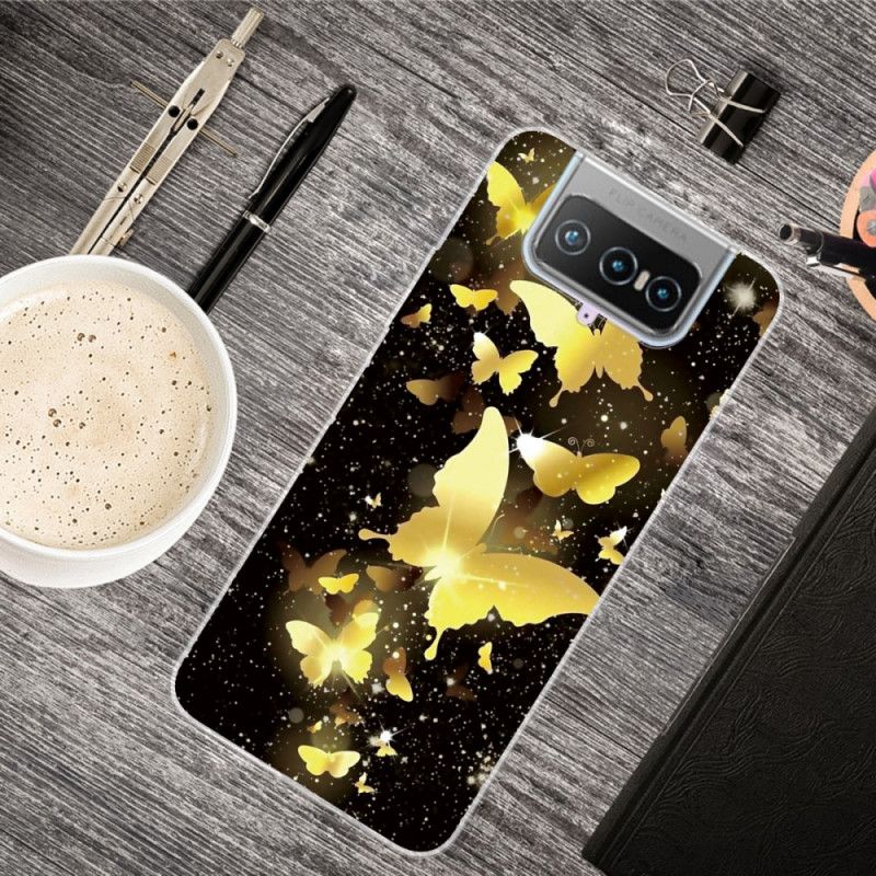 Etui Asus Zenfone 7 / 7 Pro Fioletowy Różowy Motyle Motyle