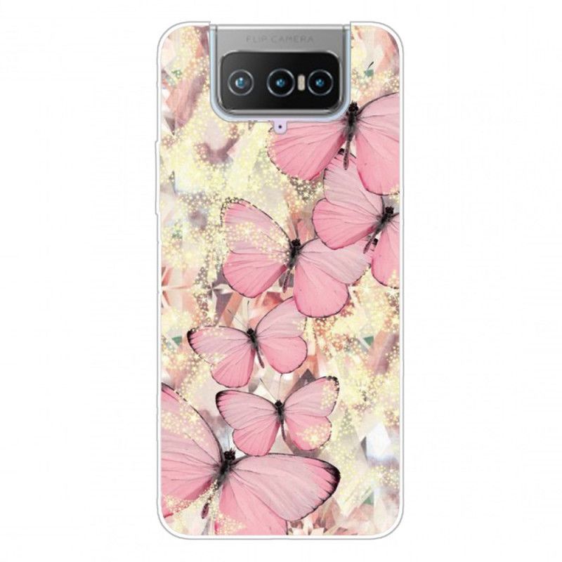 Etui Asus Zenfone 7 / 7 Pro Fioletowy Różowy Motyle Motyle