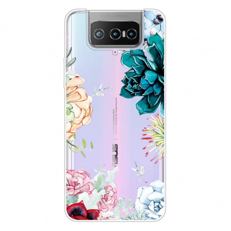 Etui Asus Zenfone 7 / 7 Pro Przezroczyste Kwiaty Akwarelowe