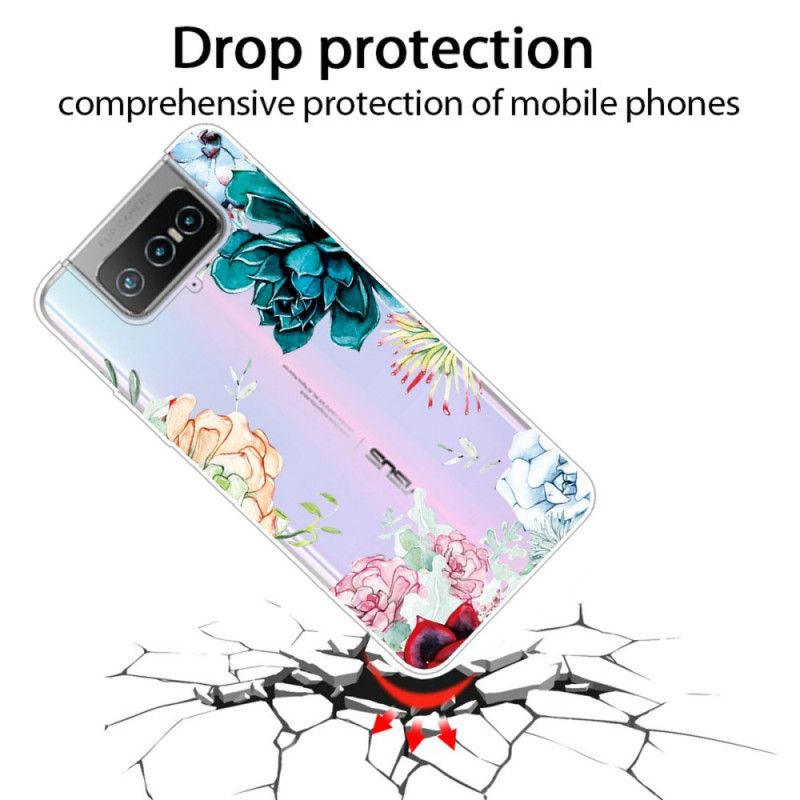 Etui Asus Zenfone 7 / 7 Pro Przezroczyste Kwiaty Akwarelowe