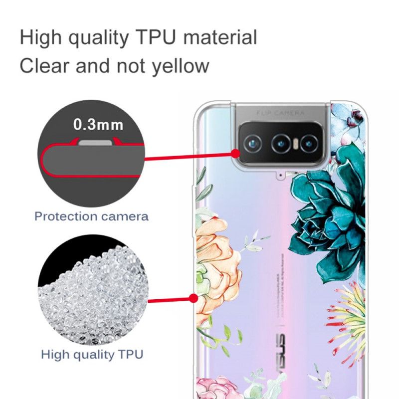 Etui Asus Zenfone 7 / 7 Pro Przezroczyste Kwiaty Akwarelowe