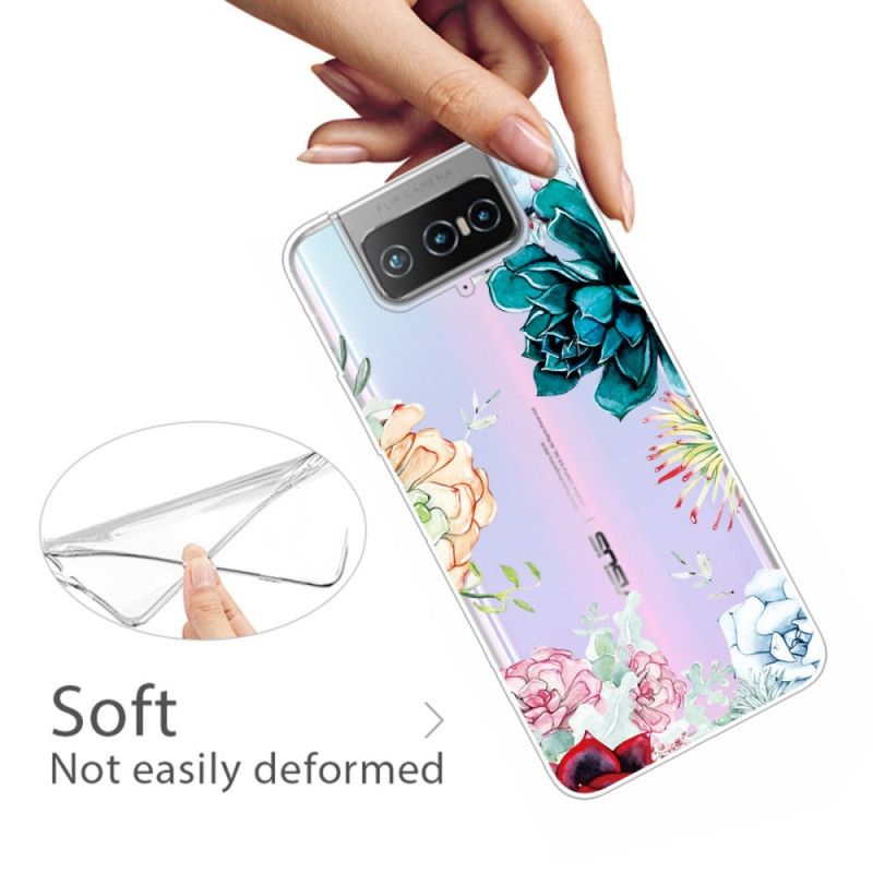 Etui Asus Zenfone 7 / 7 Pro Przezroczyste Kwiaty Akwarelowe