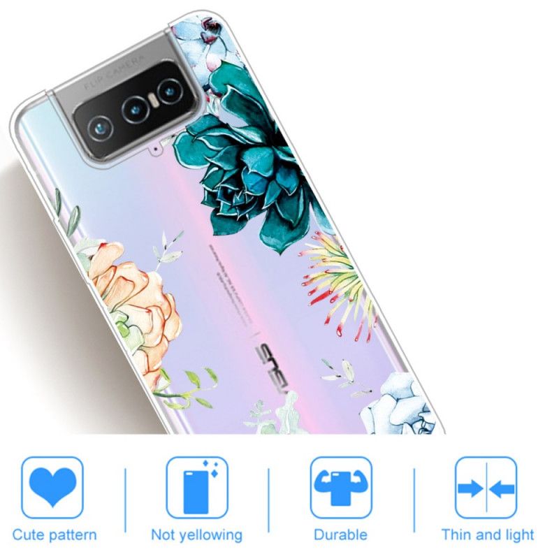 Etui Asus Zenfone 7 / 7 Pro Przezroczyste Kwiaty Akwarelowe