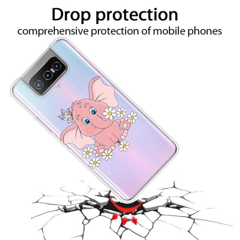 Etui Asus Zenfone 7 / 7 Pro Przezroczysty Różowy Słoń Etui Ochronne