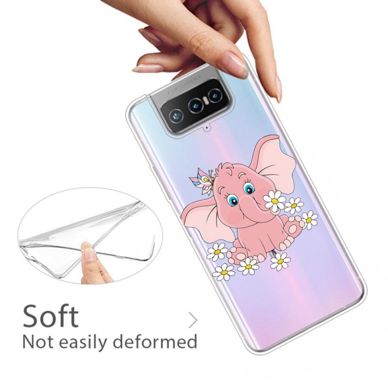 Etui Asus Zenfone 7 / 7 Pro Przezroczysty Różowy Słoń Etui Ochronne