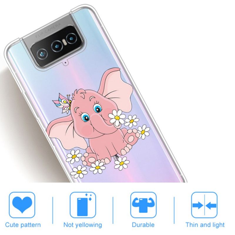 Etui Asus Zenfone 7 / 7 Pro Przezroczysty Różowy Słoń Etui Ochronne