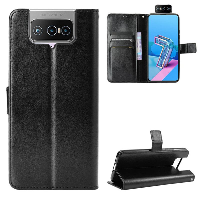 Etui Folio Asus Zenfone 7 / 7 Pro Czerwony Czarny Efektowna Sztuczna Skóra Etui Ochronne