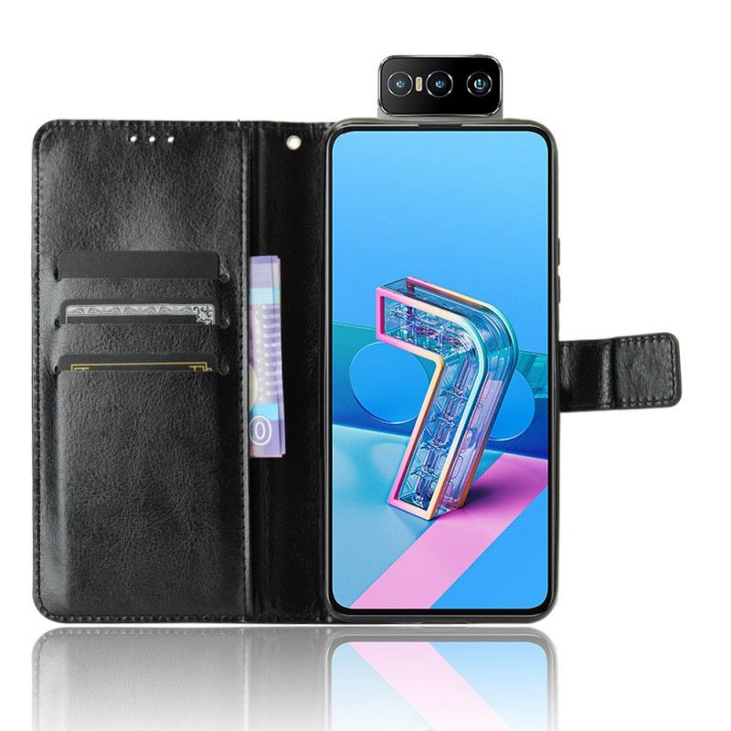 Etui Folio Asus Zenfone 7 / 7 Pro Czerwony Czarny Efektowna Sztuczna Skóra Etui Ochronne