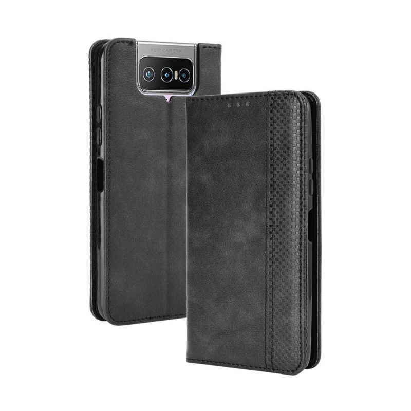 Flip Kotelot Asus Zenfone 7 / 7 Pro Czerwony Czarny Stylizowany Efekt Skóry W Stylu Vintage Etui Ochronne