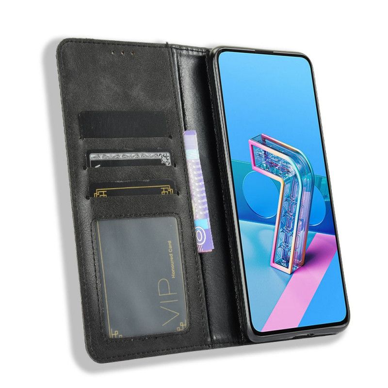 Flip Kotelot Asus Zenfone 7 / 7 Pro Czerwony Czarny Stylizowany Efekt Skóry W Stylu Vintage Etui Ochronne