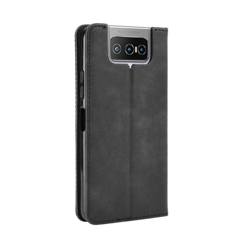 Flip Kotelot Asus Zenfone 7 / 7 Pro Czerwony Czarny Stylizowany Efekt Skóry W Stylu Vintage Etui Ochronne