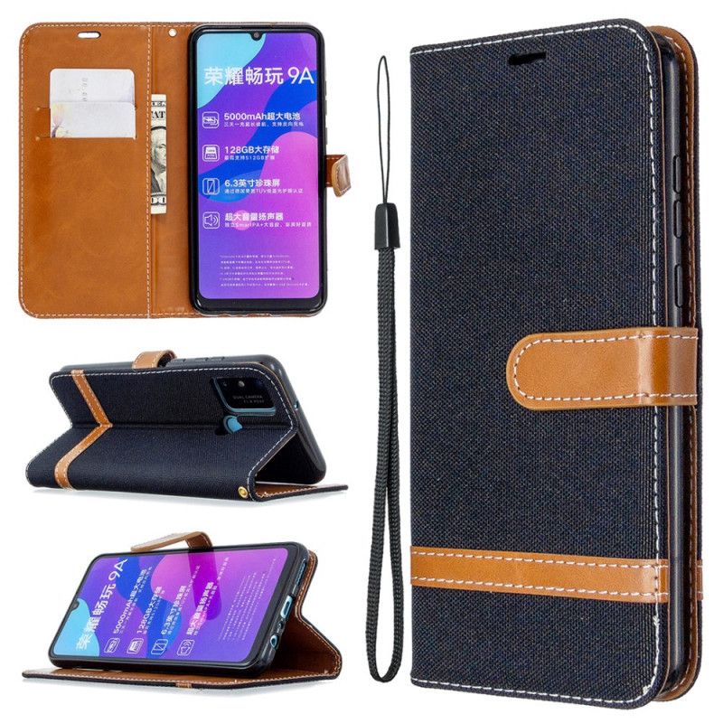 Etui Folio Honor 9A Szary Czarny Efekt Tkaniny I Skóry Ze Stringami Etui Ochronne