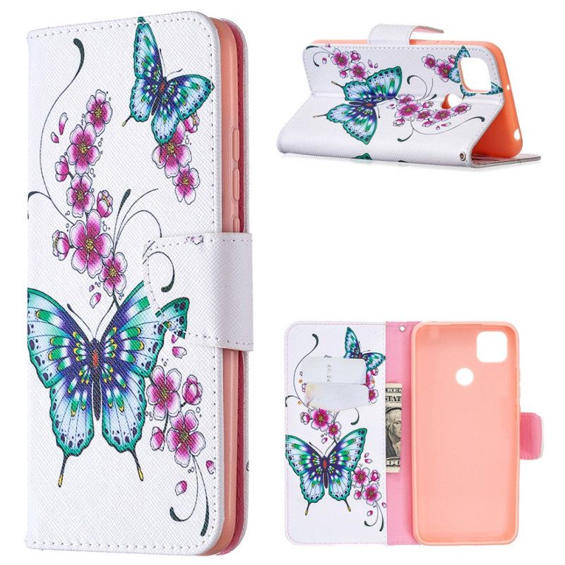 Etui Folio Xiaomi Redmi 9C Biały Czarny Niesamowite Motyle Etui Ochronne