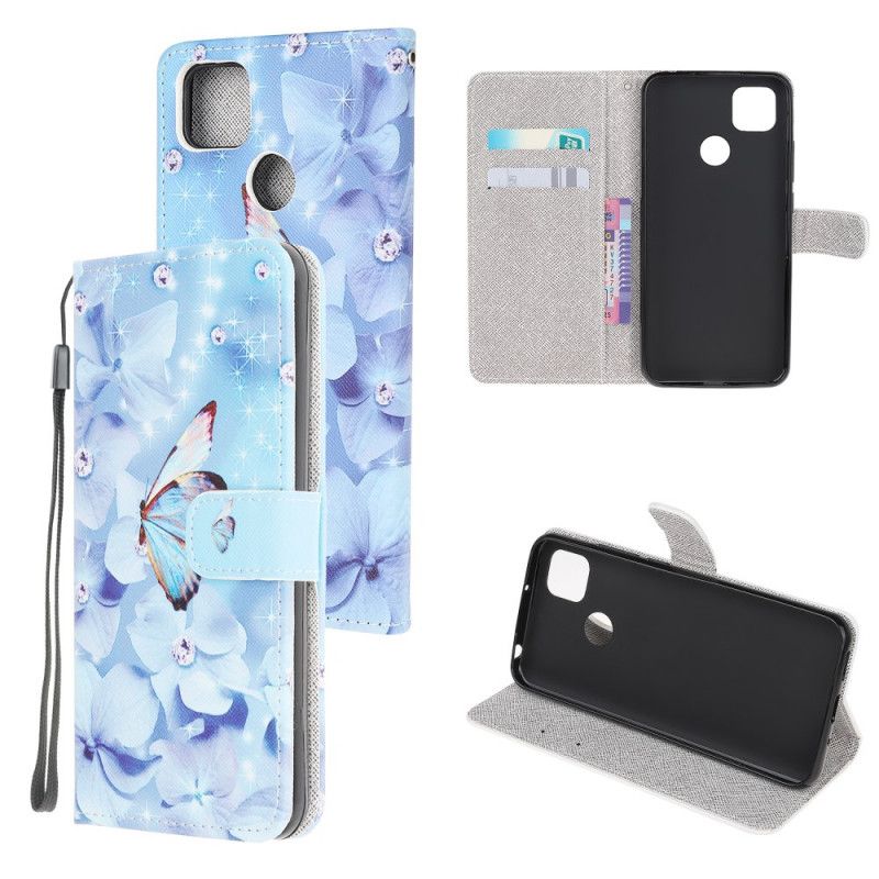 Etui Folio Xiaomi Redmi 9C Diamentowe Motyle Ze Stringami