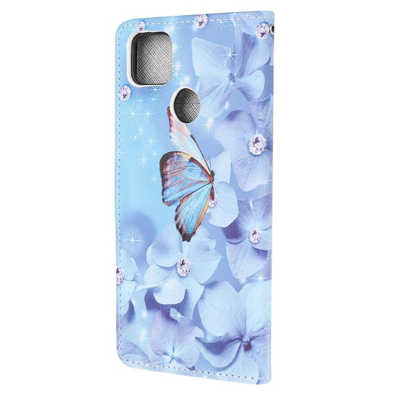 Etui Folio Xiaomi Redmi 9C Diamentowe Motyle Ze Stringami