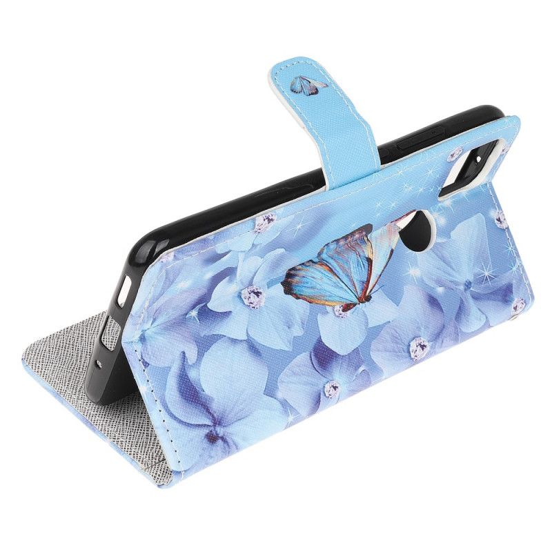 Etui Folio Xiaomi Redmi 9C Diamentowe Motyle Ze Stringami