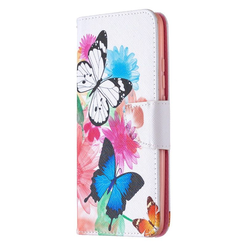 Etui Folio Xiaomi Redmi 9C Jasnoniebieski Magenta Niesamowite Kolorowe Motyle Etui Ochronne