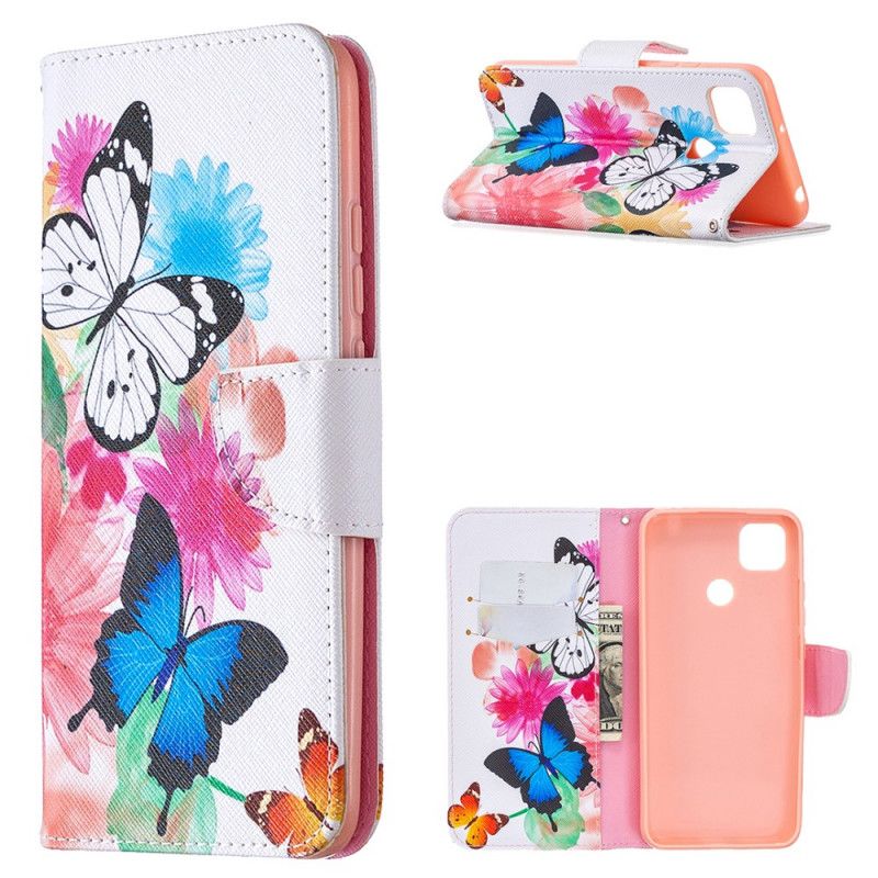 Etui Folio Xiaomi Redmi 9C Jasnoniebieski Magenta Niesamowite Kolorowe Motyle Etui Ochronne