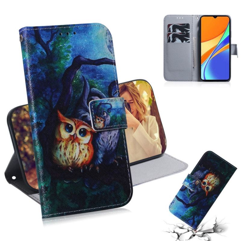 Etui Folio Xiaomi Redmi 9C Malowanie Sowy Etui Ochronne