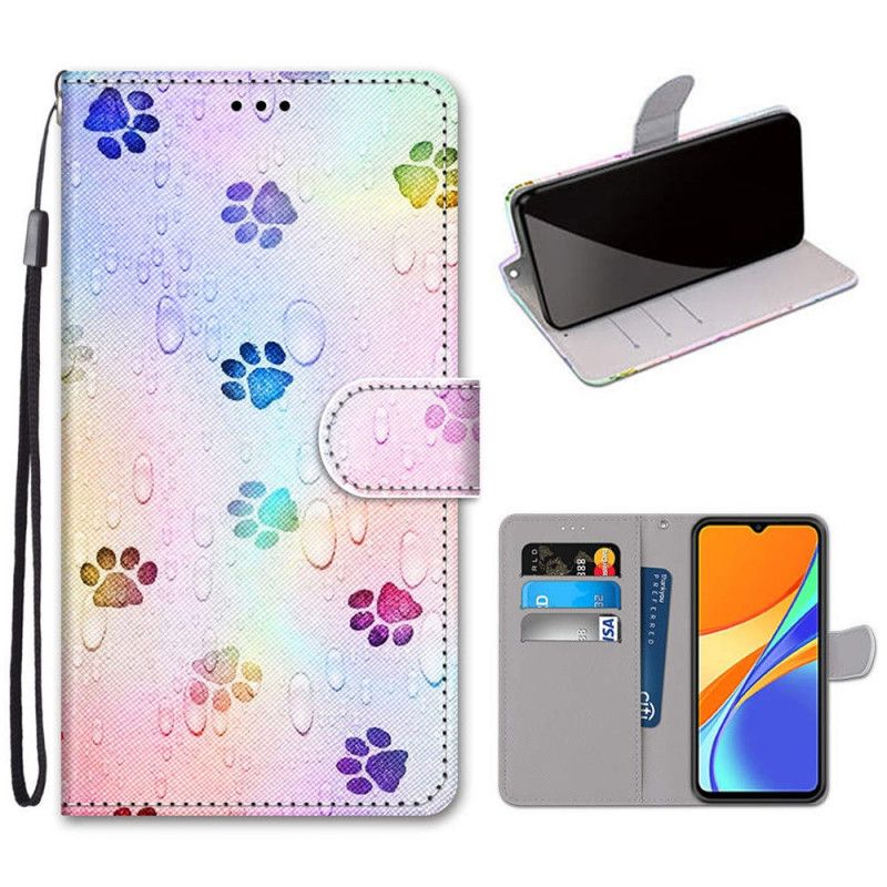 Etui Folio Xiaomi Redmi 9C Ślady Dla Kotów Etui Ochronne