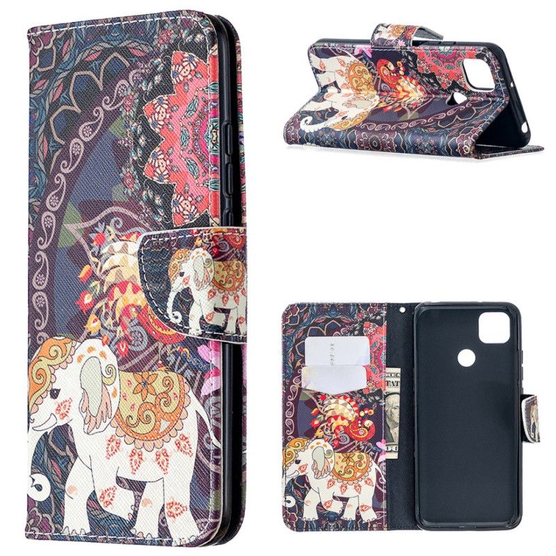 Etui Folio Xiaomi Redmi 9C Słonie Indyjskie Etui Ochronne