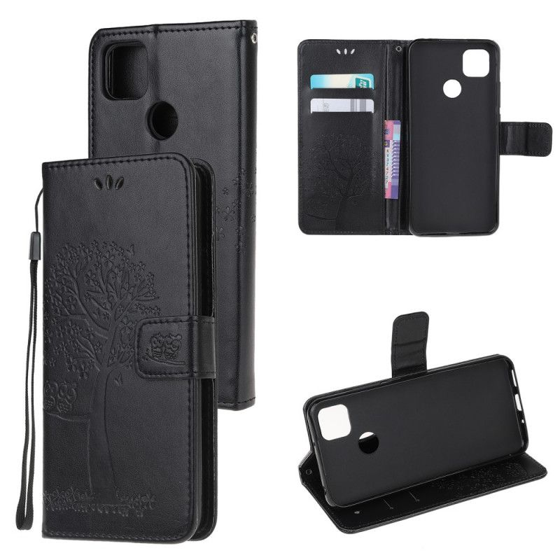 Etui Folio Xiaomi Redmi 9C Szary Czarny Sowy Drzewne I Stringi