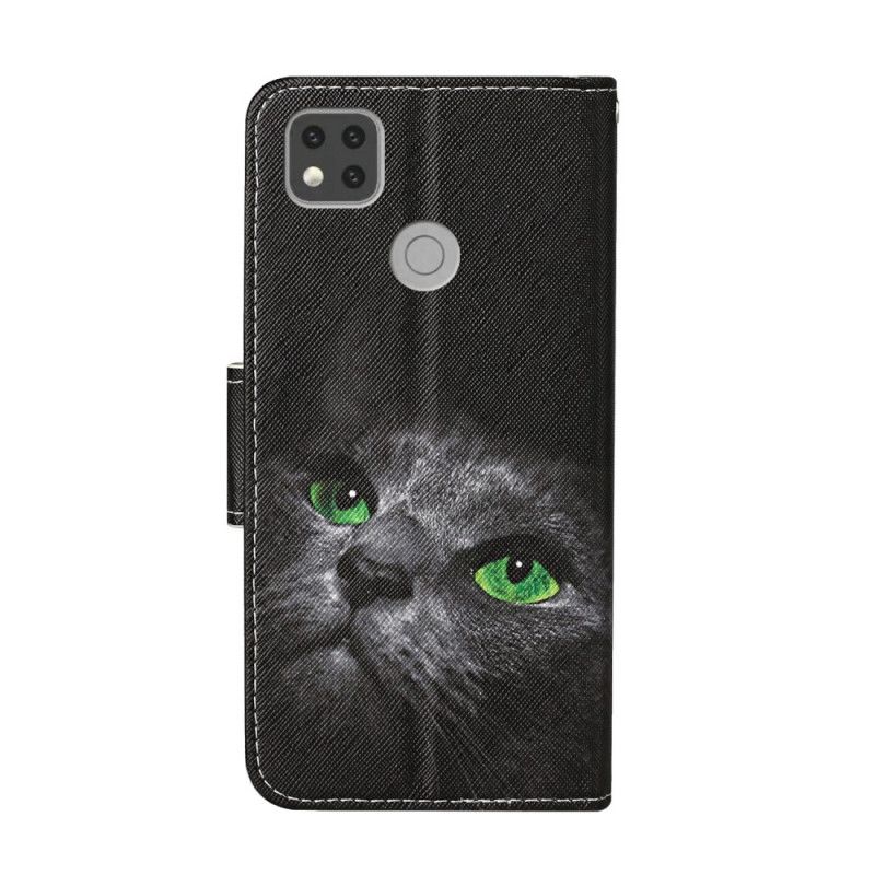 Etui Folio Xiaomi Redmi 9C Zielone Oczy Czarnego Kota