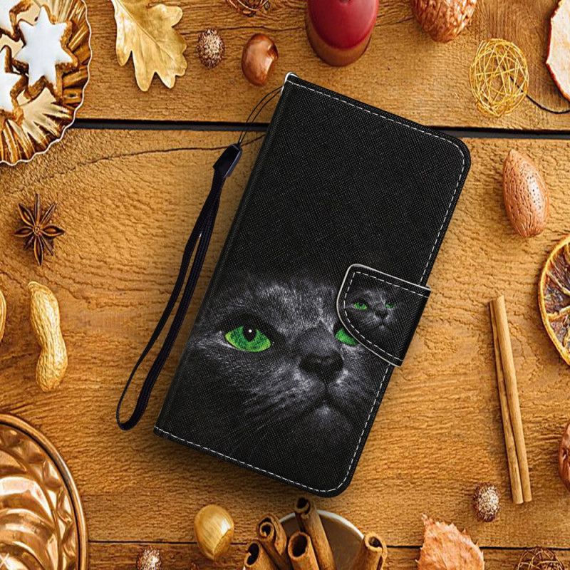 Etui Folio Xiaomi Redmi 9C Zielone Oczy Czarnego Kota