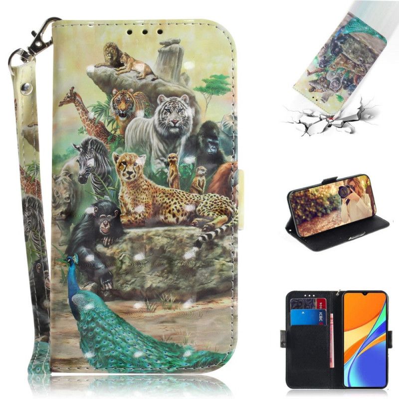 Etui Folio Xiaomi Redmi 9C Zwierzęta Safari W Stringach