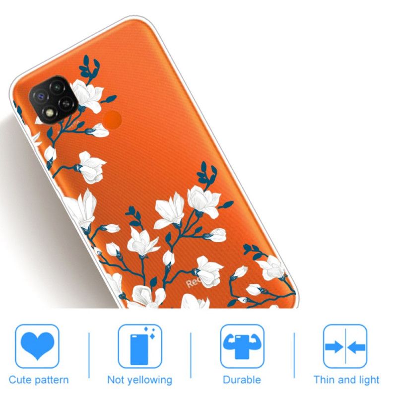 Etui Xiaomi Redmi 9C Białe Kwiaty